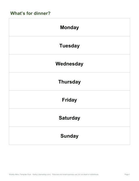 Preview of the first page of Family menu board