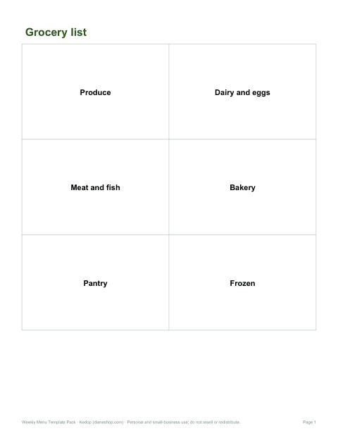 Preview of the first page of Grocery list