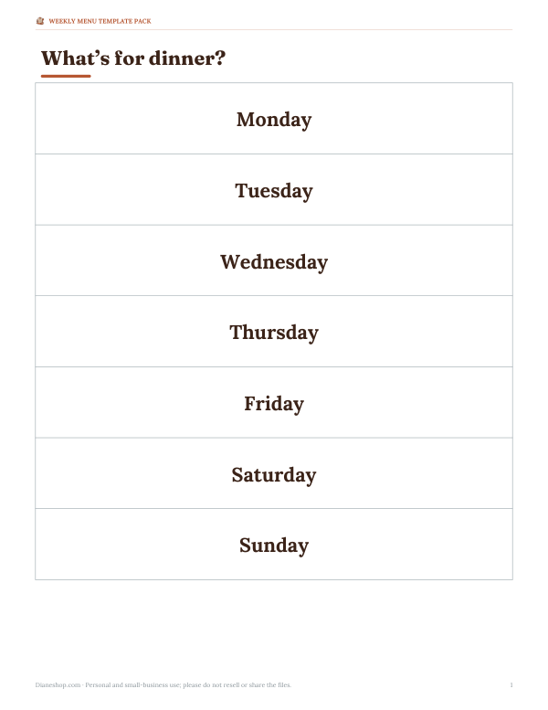 Preview of Printable Family Menu Board